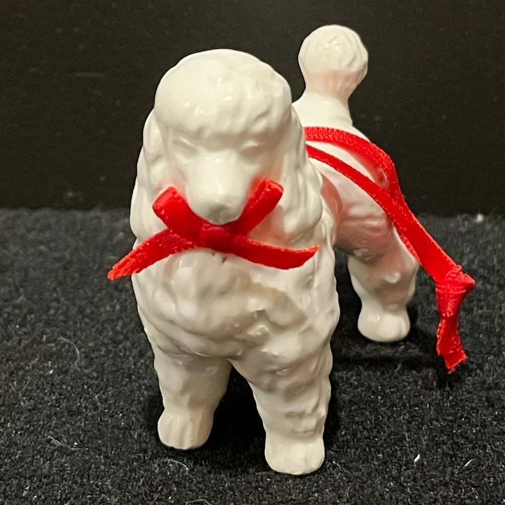 Vintage Holiday Poodle Ornament Set - Red and White